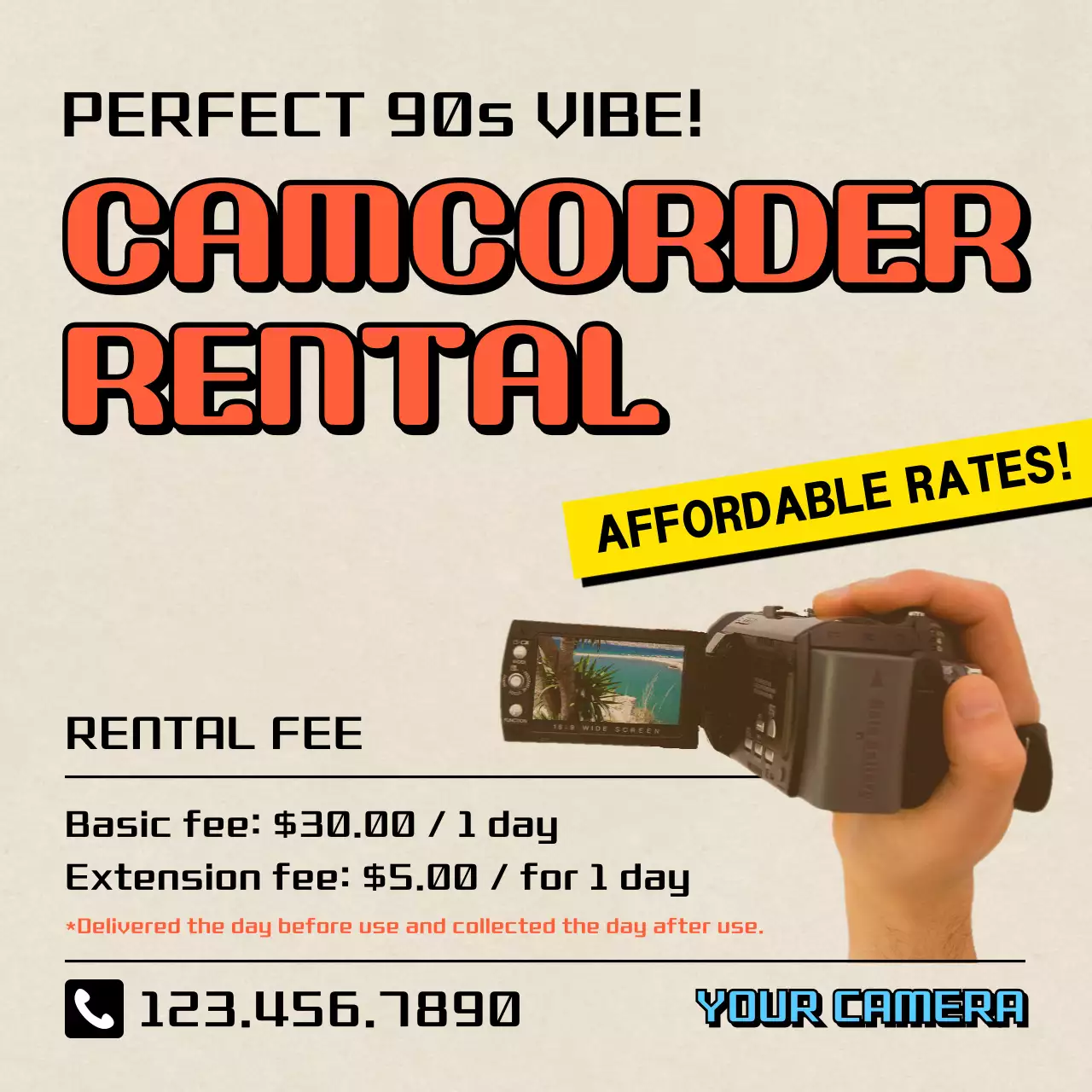 Orange Retro Camcorder Promotion Social Media Post