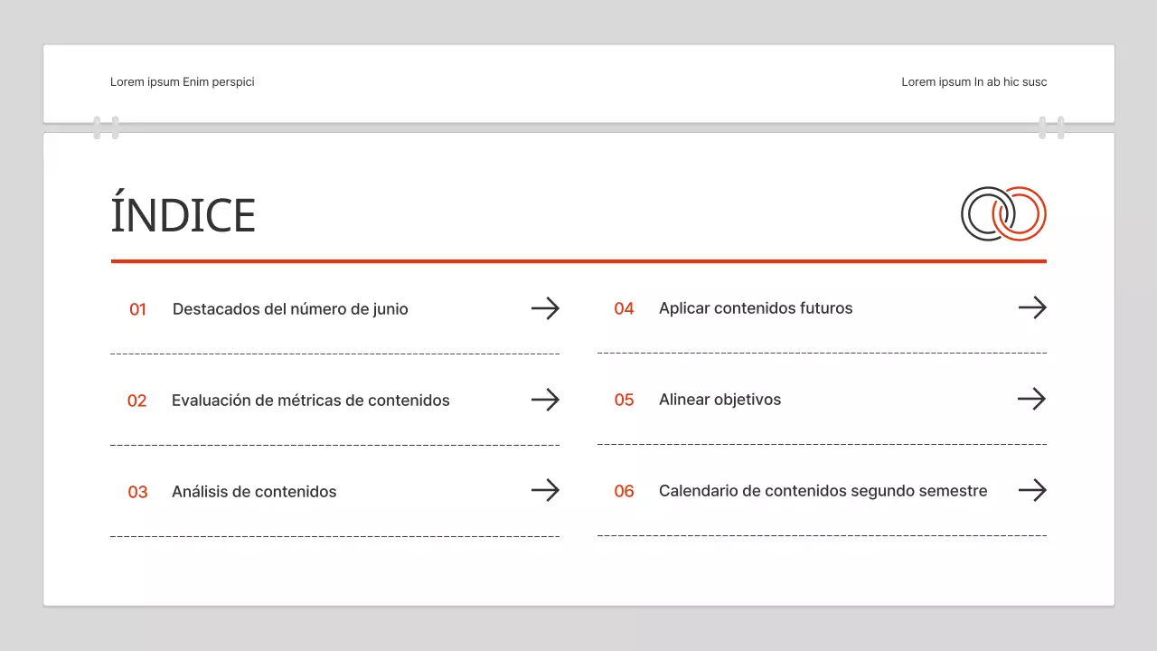 Un sencillo informe de análisis de contenidos en rojo y blanco