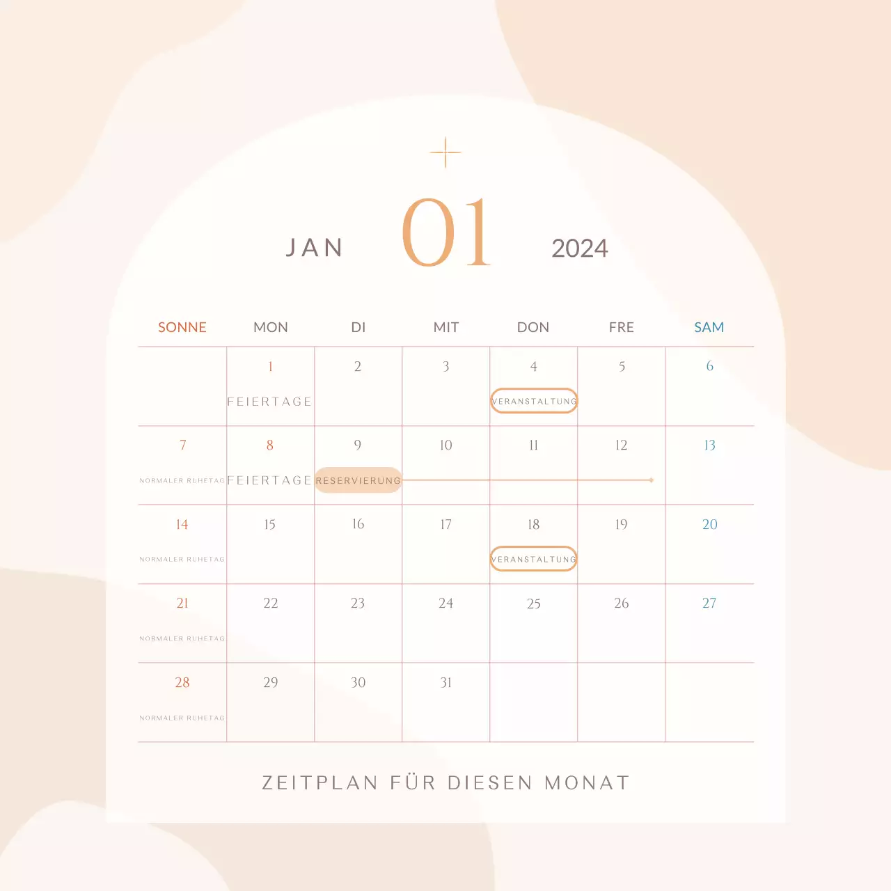 Einfacher verkaufsbezogener Terminankündigungskalender mit elfenbeinfarbenen Kreisformen