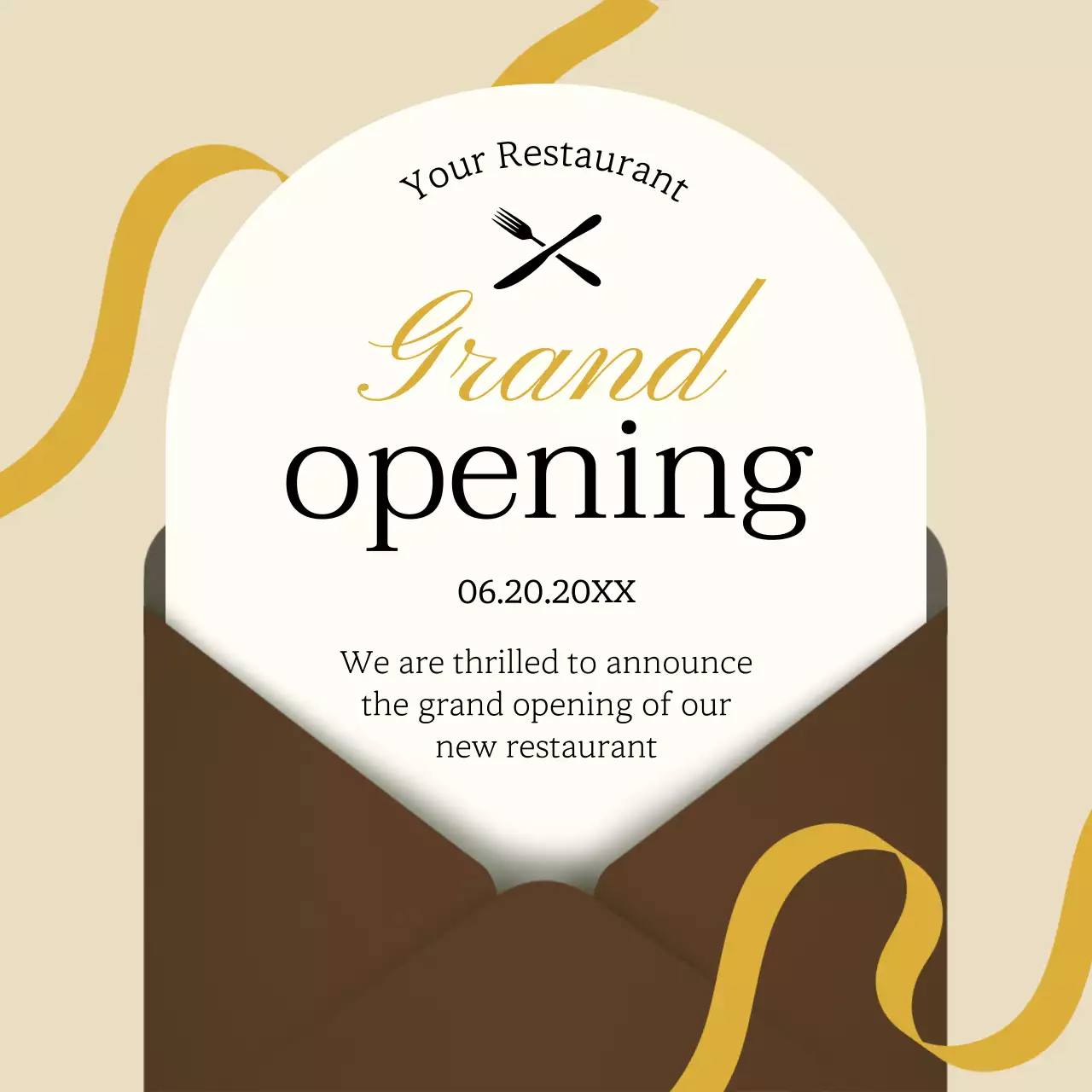 Beige Elegant Restaurant Invitation Social Media Post