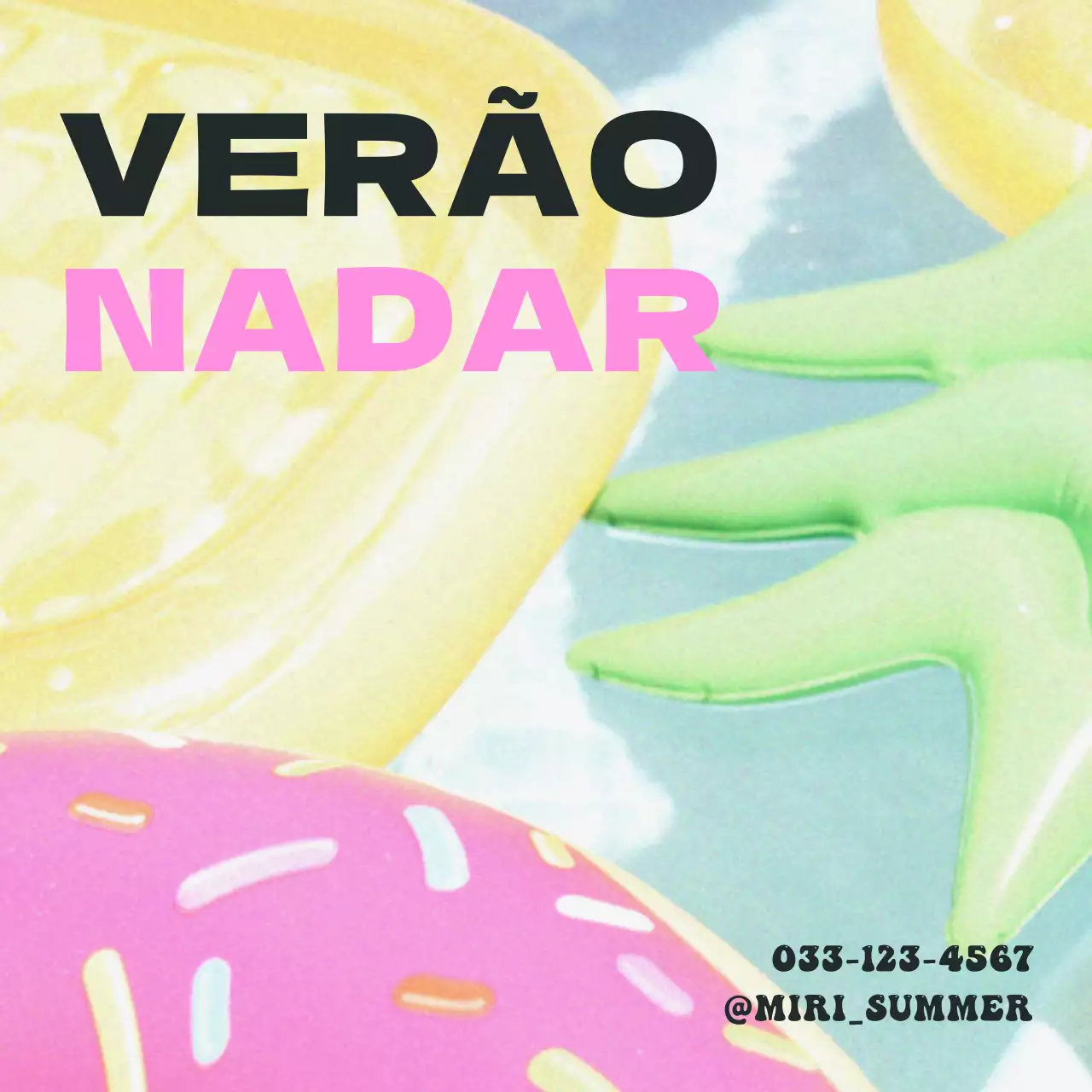 Post simples de férias na piscina em amarelo e preto
