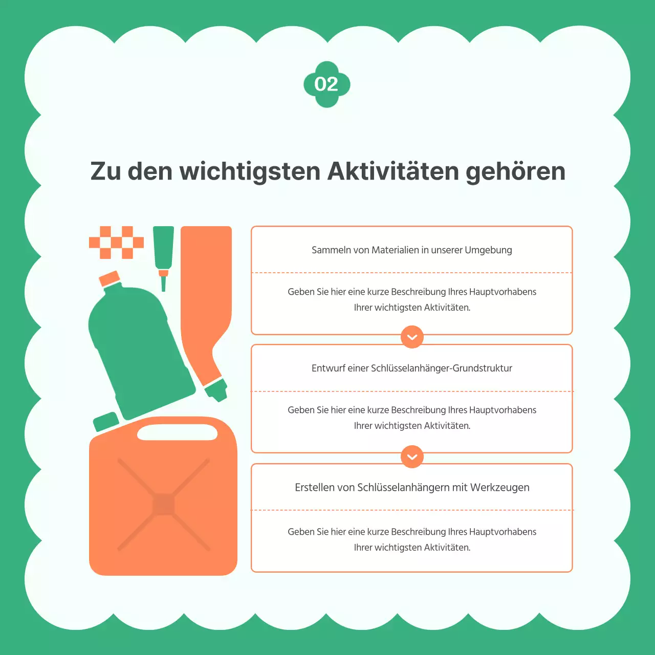 Erstellen Sie moderne Upcycling-Produkte in Orange und Grün Post