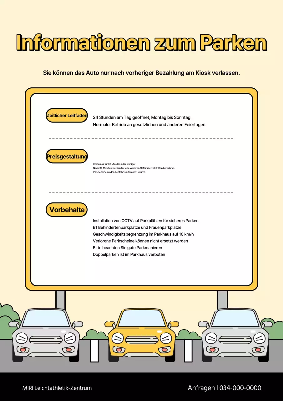 Ein einfaches gelbes und graues Parkhausschild