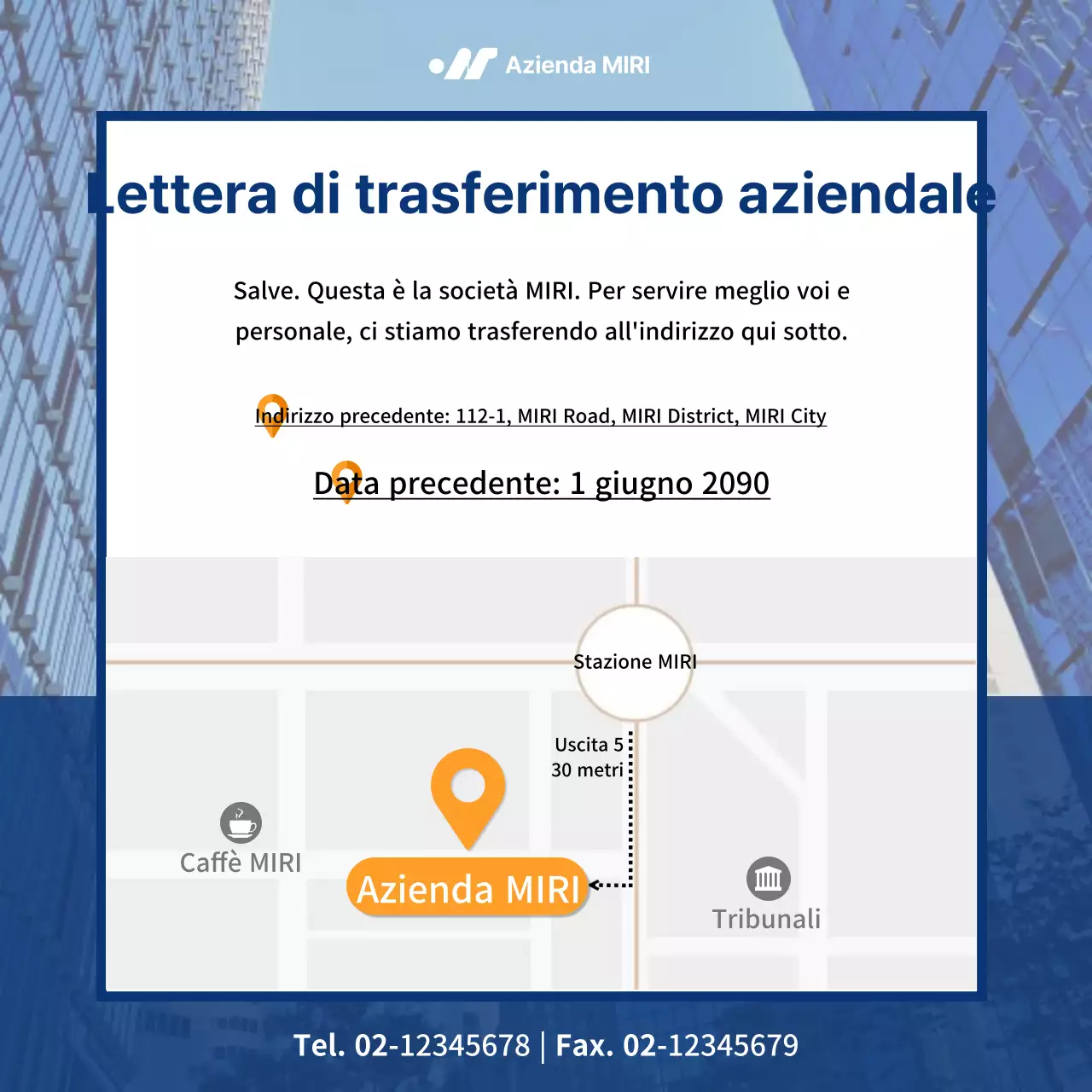 Un semplice annuncio di trasferimento aziendale in blu navy