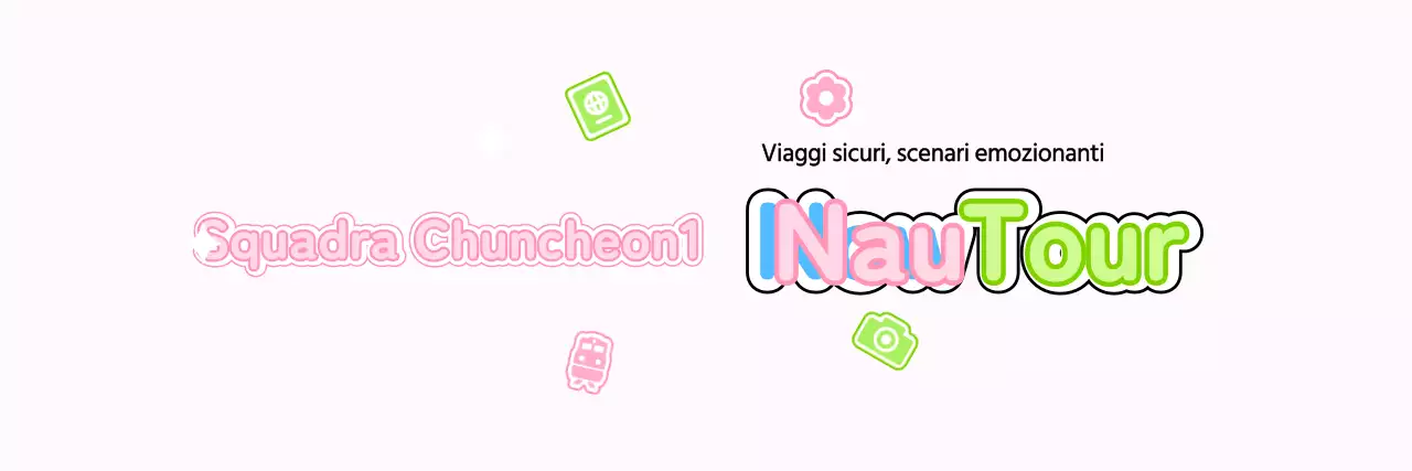 Disegnate una simpatica guida turistica con nuvole e icone diverse.