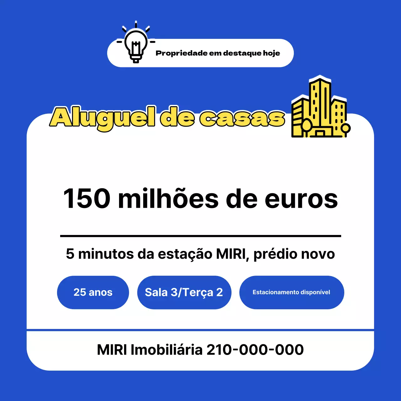 Um simples anúncio de venda de imóvel em amarelo e azul