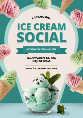 Teal Trendy Ice Cream Event Poster
