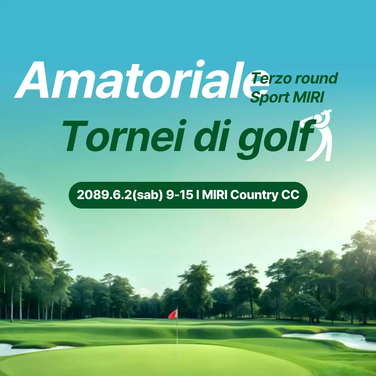 Promuovere un torneo di golf di colore verde e bianco, ispirato alla natura.