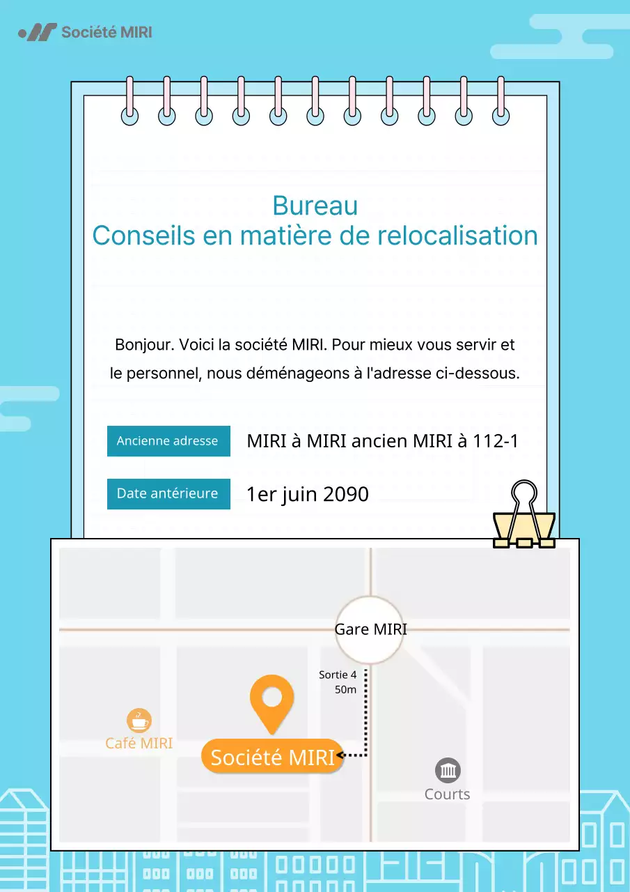 Annonce simple de déménagement d'entreprise en bleu clair