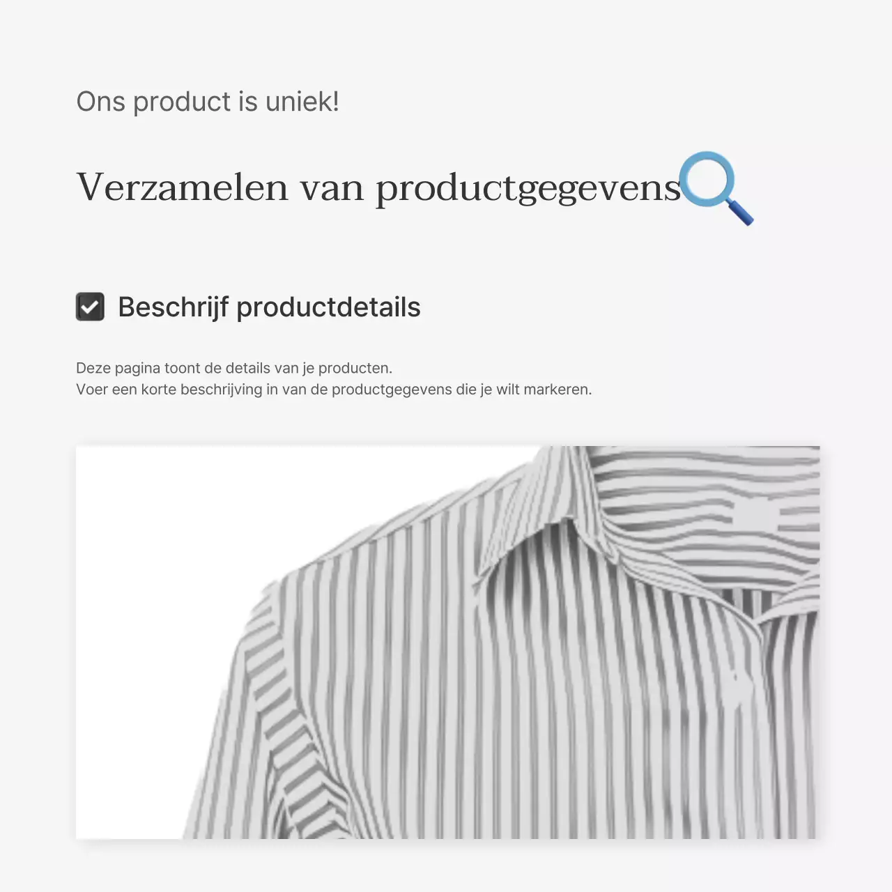 Productdetailbeschrijvingen of advertenties voor een modewinkelcentrum, versierd met een eenvoudige stijl van witte en grijze emoji's.