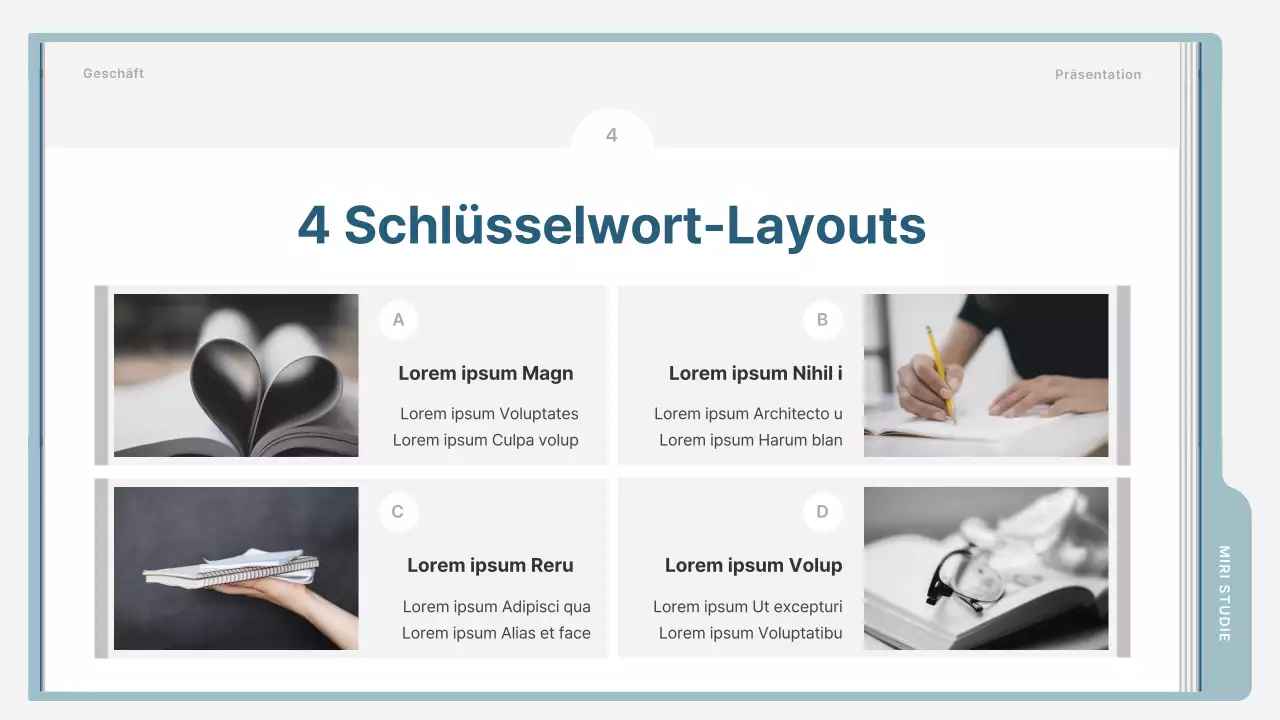 Ein einfacher Ausbildungsprospekt in Hellblau und Grau