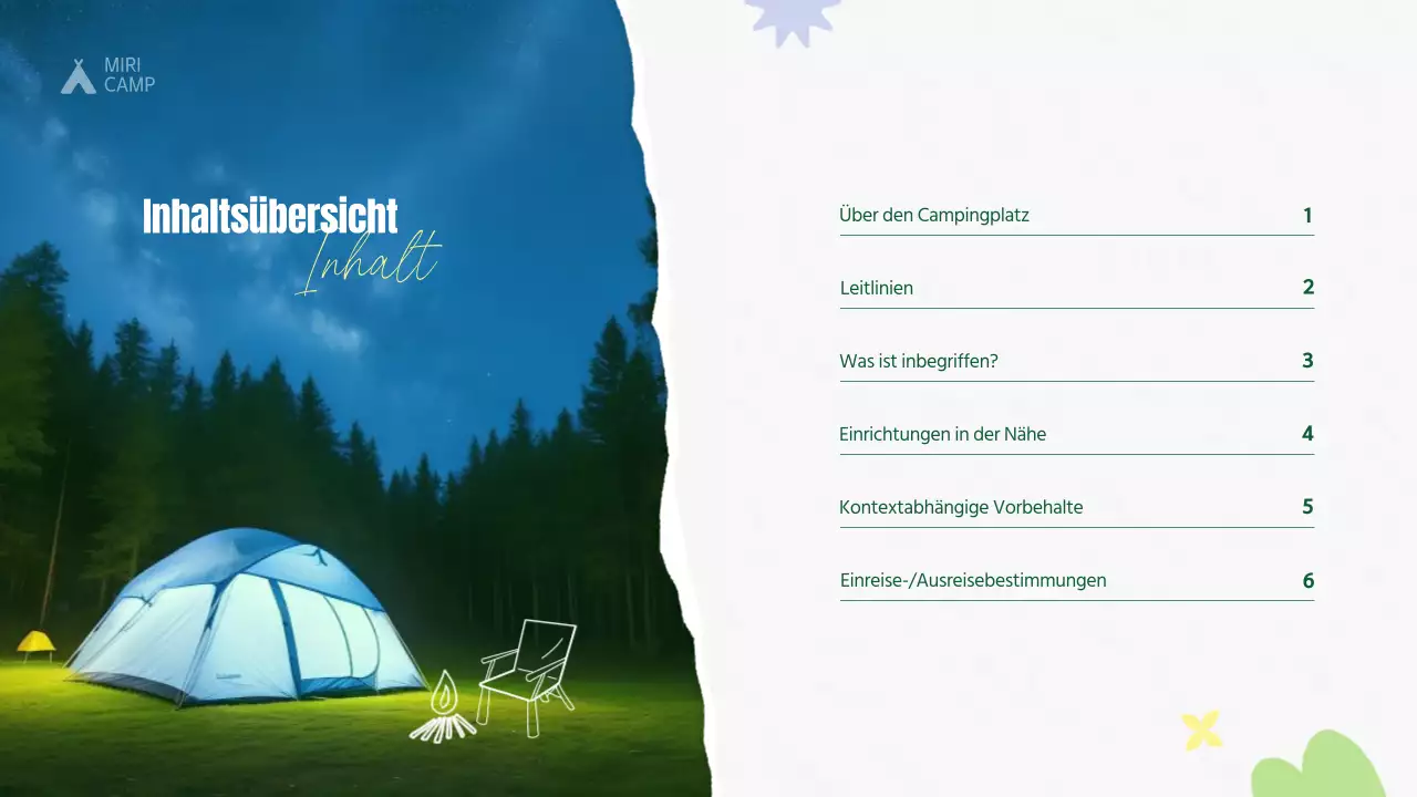 Ein Führer für Sommercampingplätze in grüner Natur