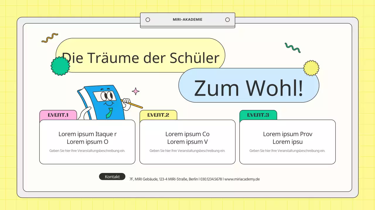 Kitschiger mint-gelber Schulprospekt