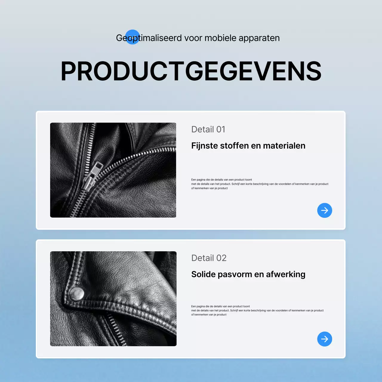 Beschrijf en promoot trendy mode in blauw en wit