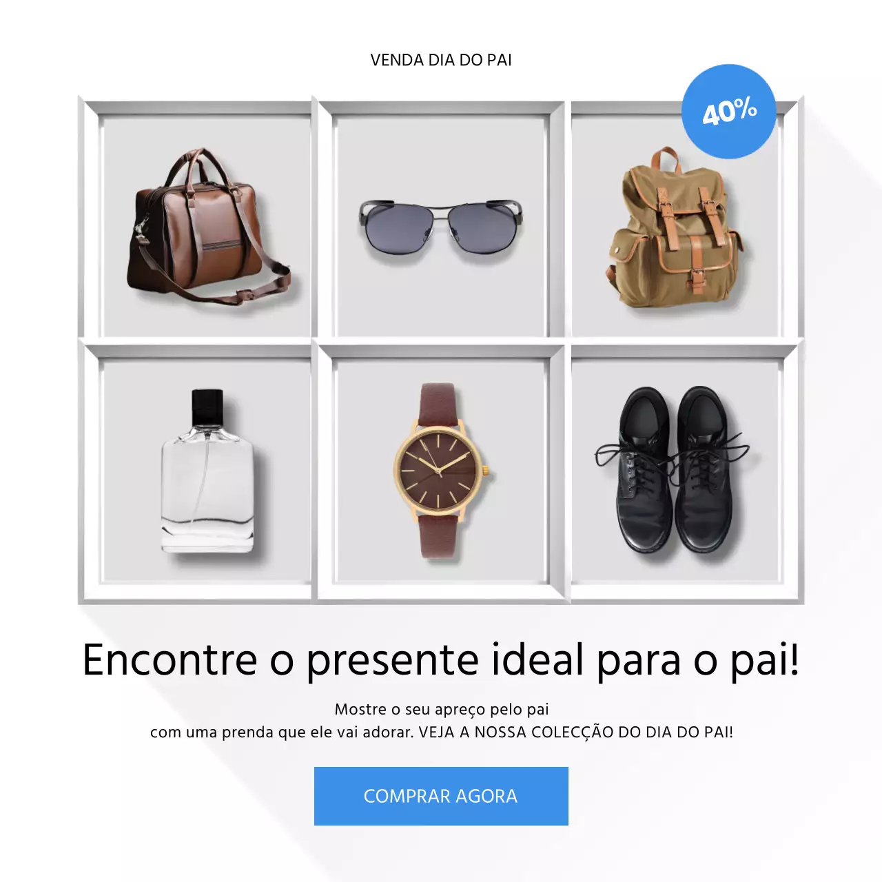 Anúncio de desconto de moda masculina moderna em azul e branco