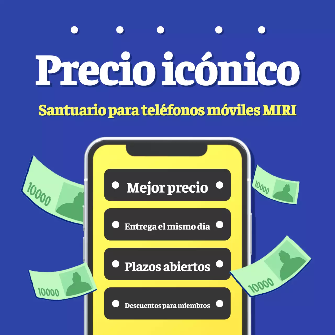 Promociona los precios más bajos en móviles retro azules y amarillos