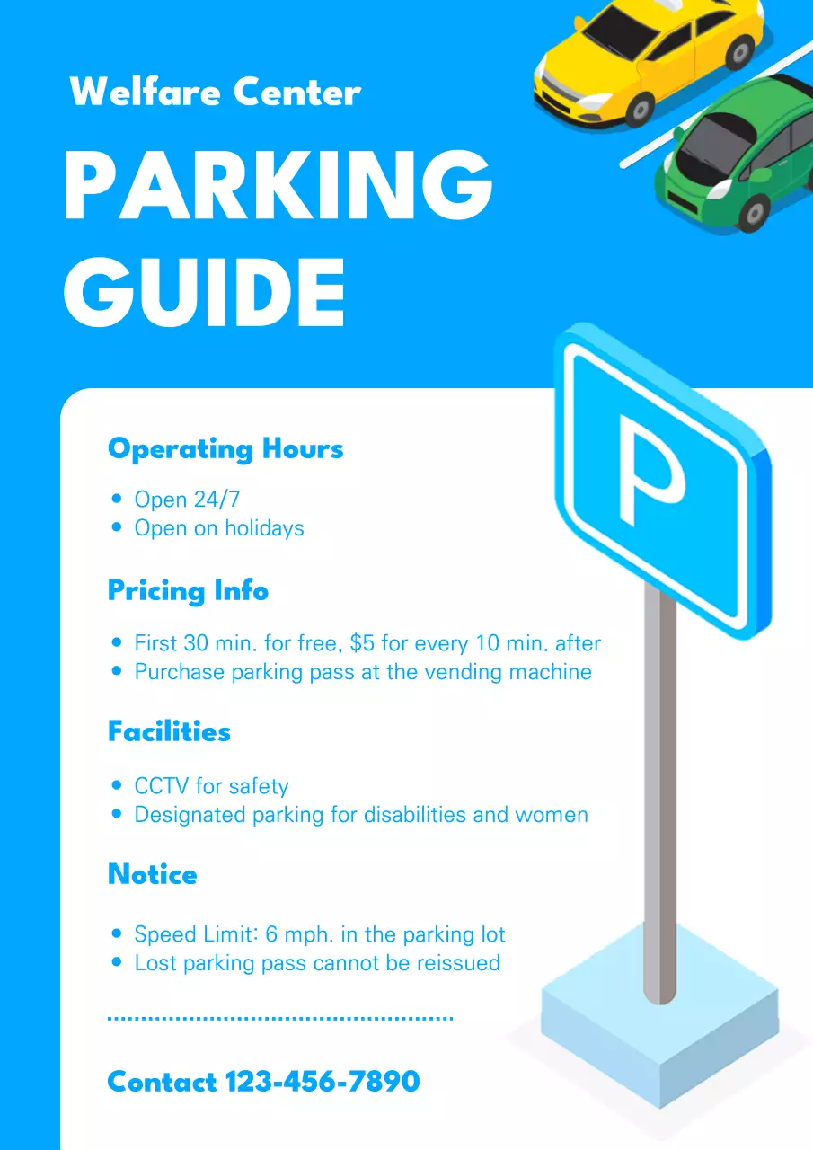Blue Simple Parking Guide Poster