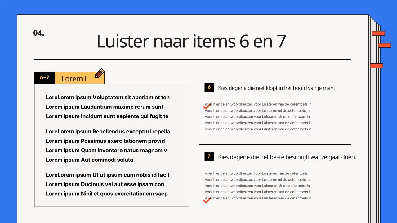 Eenvoudige oefentoetsen in blauw en rood Engels lesmateriaal