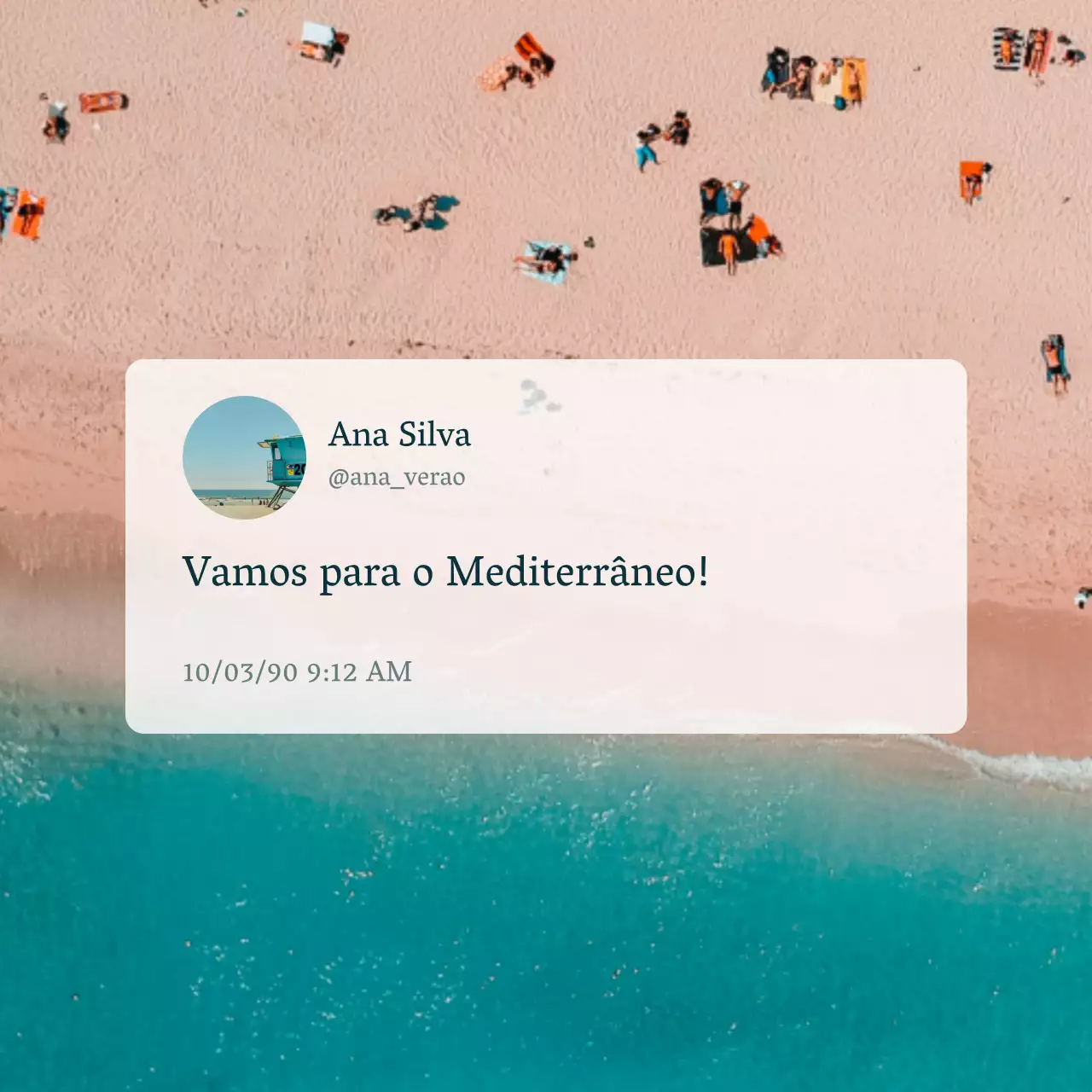 Um simples post azul e preto de recordação de uma viagem ao oceano e à praia