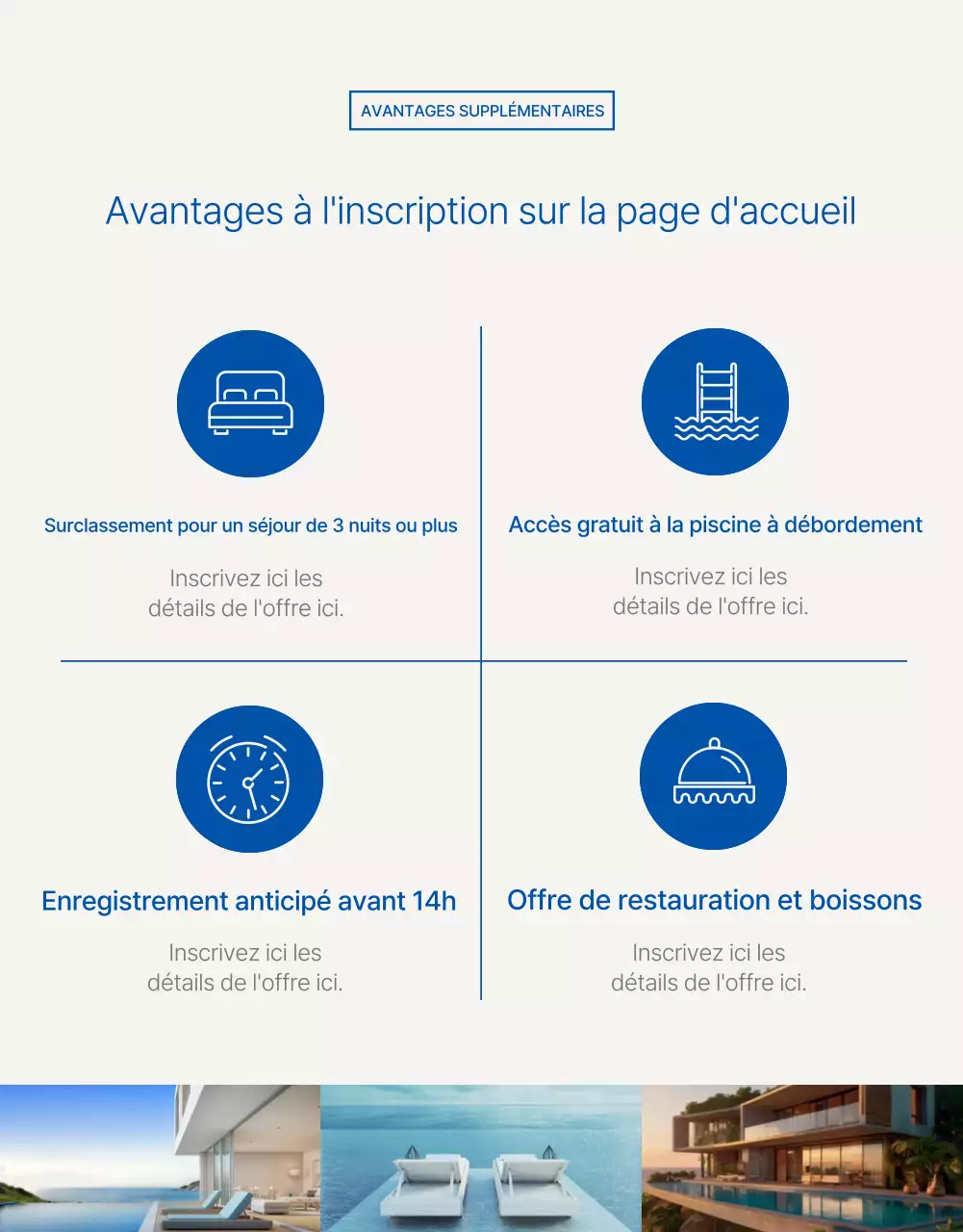 Faire la promotion d'un hôtel simple pour la saison d'été en bleu