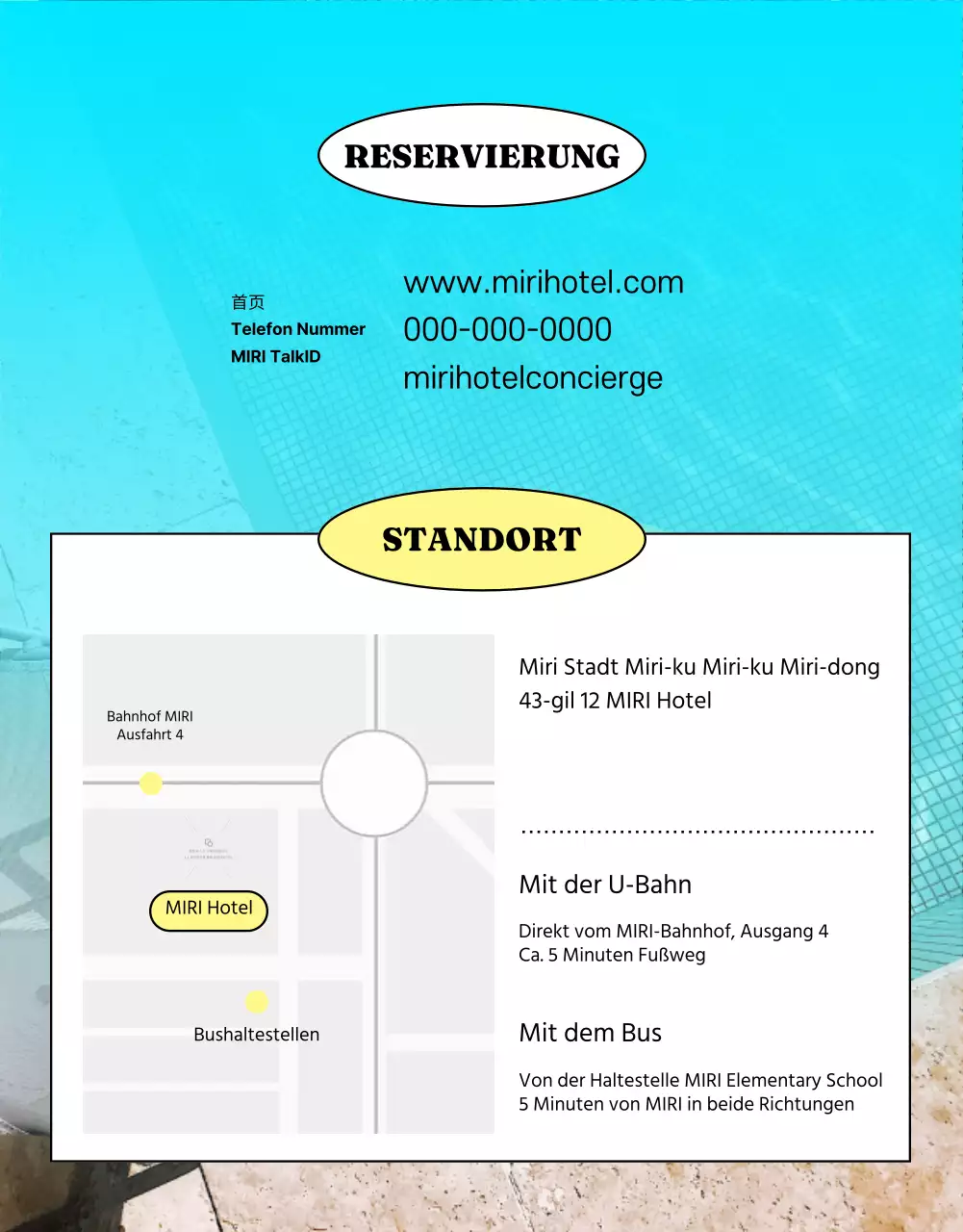 Werben Sie mit gelben und hellblauen Farbtupfern für Hotelangebote