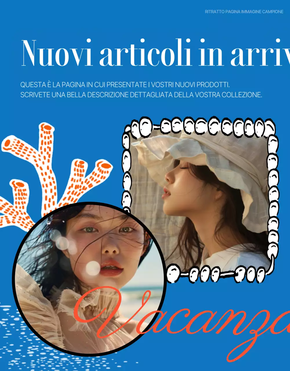 Annuncio promozionale estivo d'epoca in blu e rosso