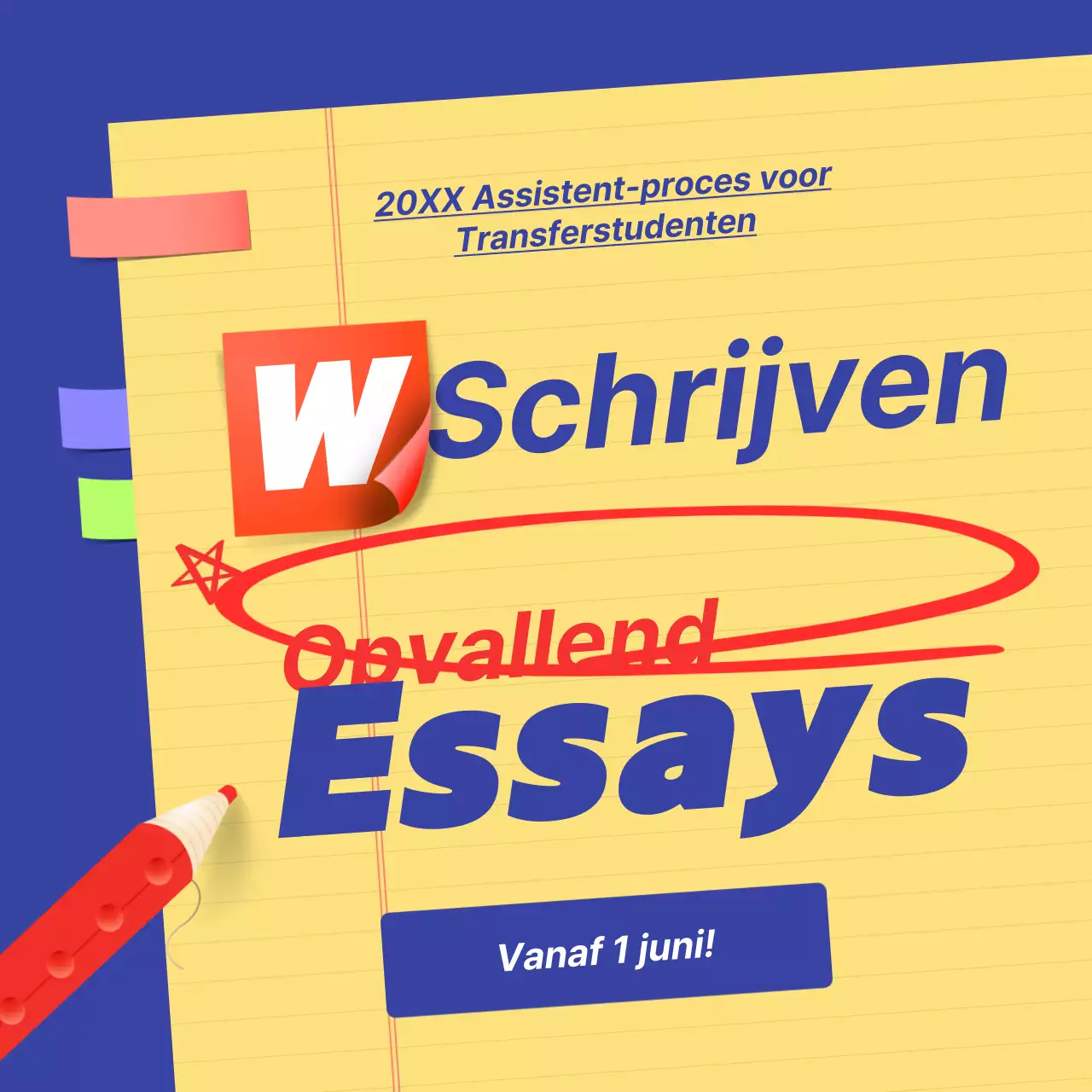 Rekrutering promoten voor halftijdse klassen met gele en marineblauwe accenten