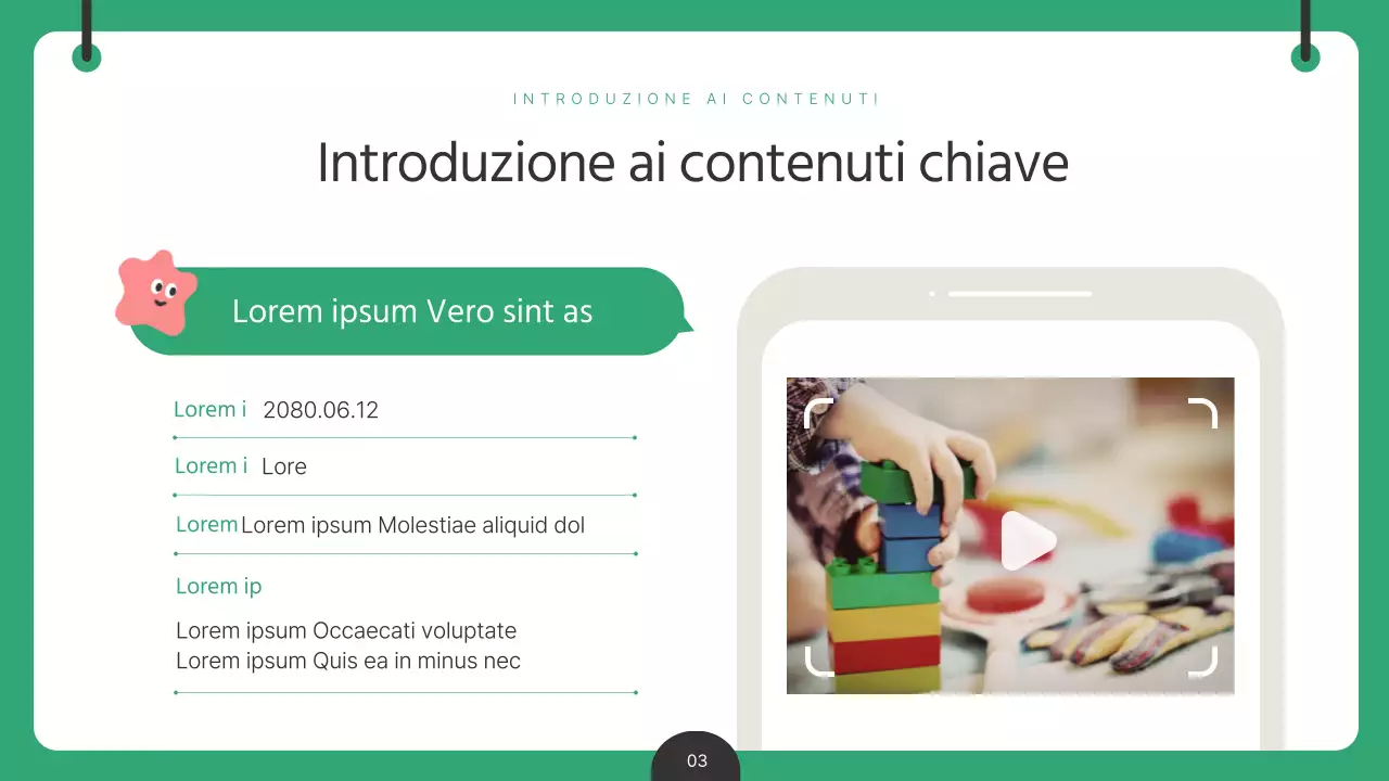 Un report analitico sui contenuti per bambini di colore verde e giallo