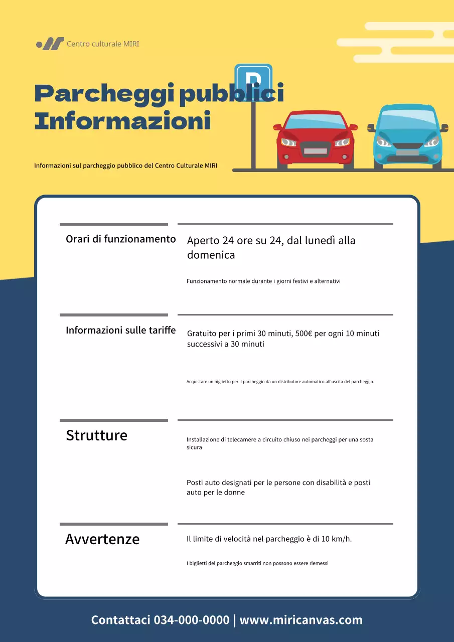 Guida ai parcheggi pubblici moderni gialli e blu navy