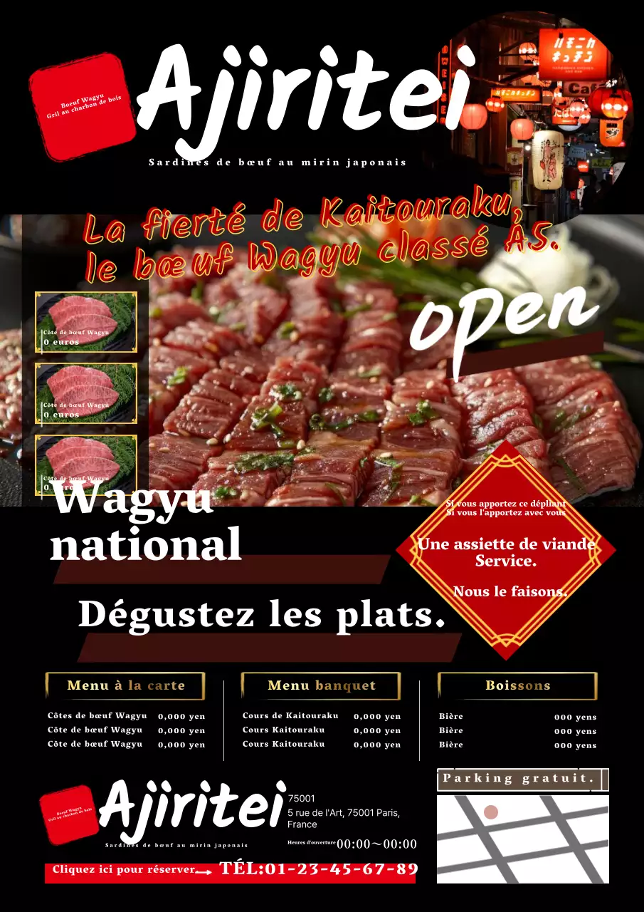Gril à charbon de bois wagyu de style noir publicité