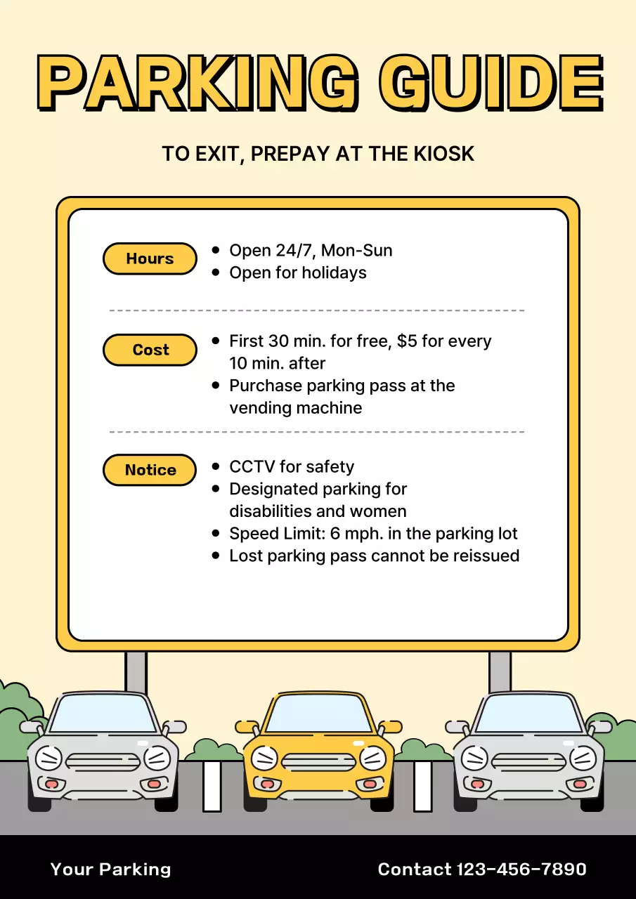 Yellow Simple Parking Guide Poster