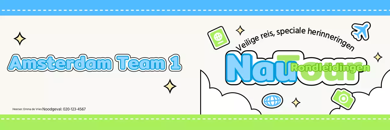 Ontwerp een leuke reisgids met wolken en verschillende pictogrammen