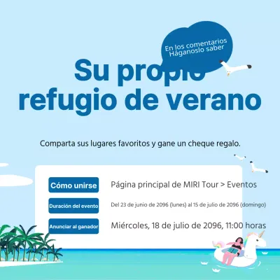 Promover un evento de comentarios veraniegos en azul claro y azul marino