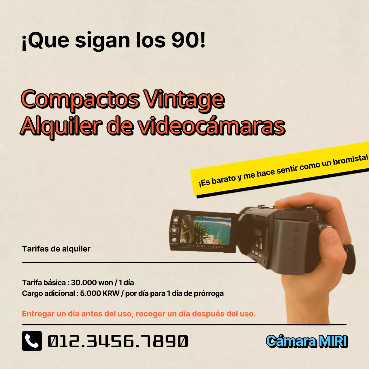 Promocione el alquiler de cámaras con un look retro en marfil y rojo