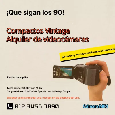 Promocione el alquiler de cámaras con un look retro en marfil y rojo