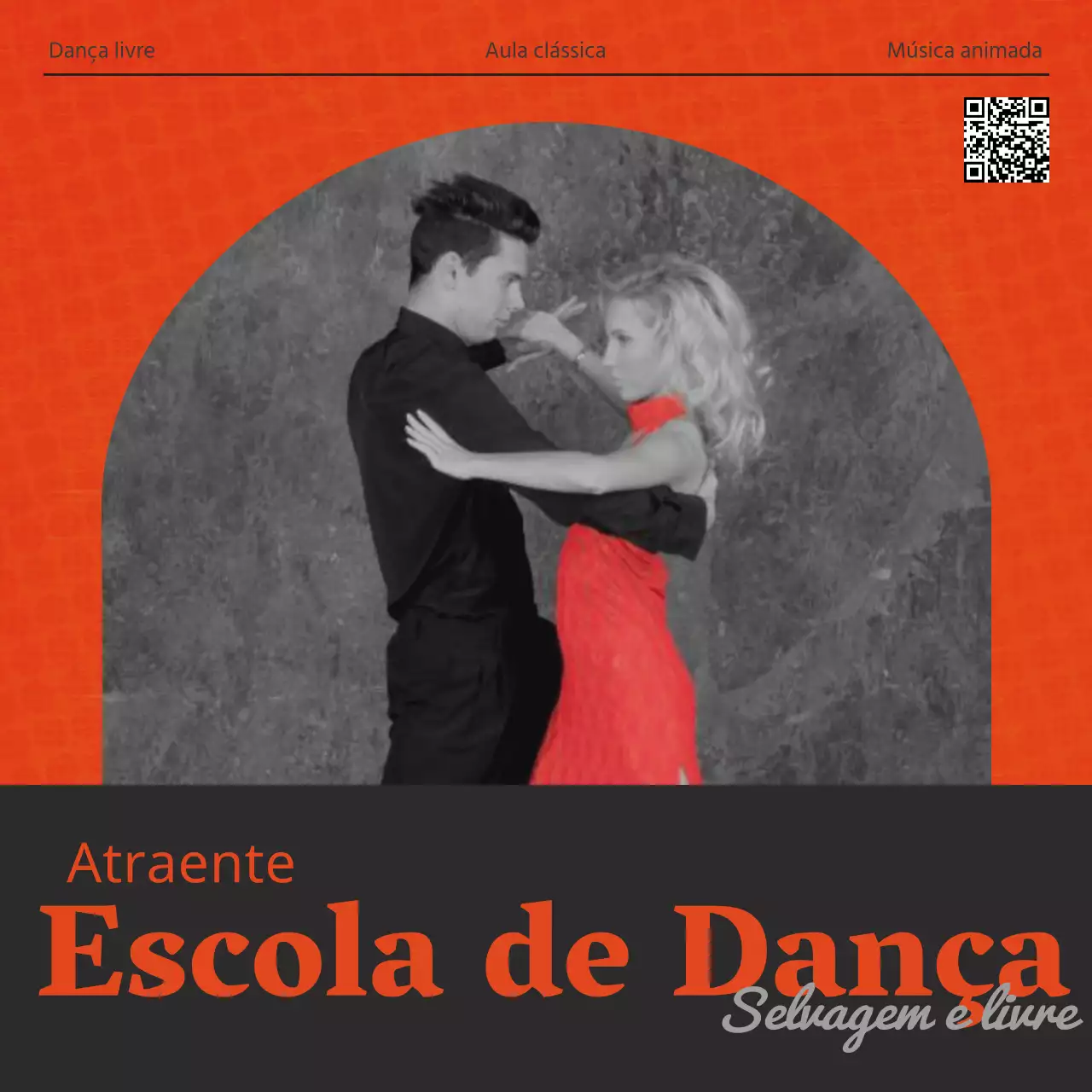 Um post a promover um luxuoso estúdio de dança em vermelho e preto.