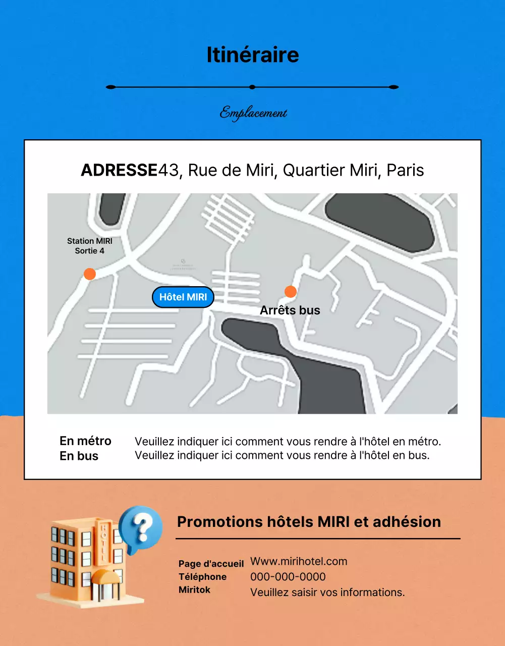 Publicité orange et bleue pour des offres d'hôtels pour l'été