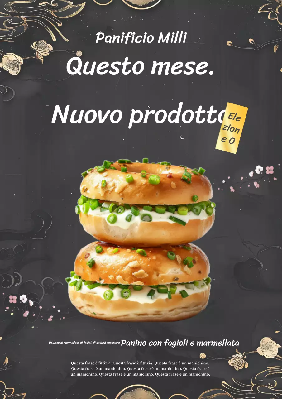 Pubblicità di un nuovo prodotto da forno tradizionale e semplice in nero