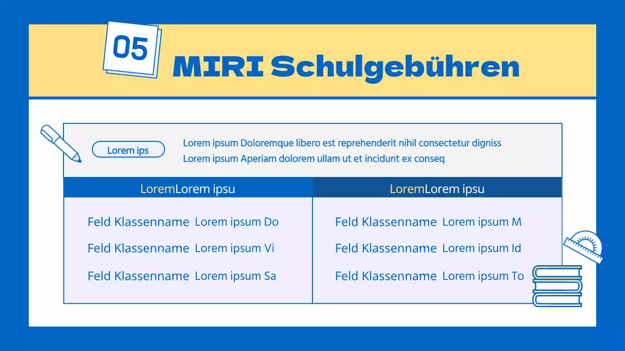 Ein kitschiger gelb-blauer Schulprospekt