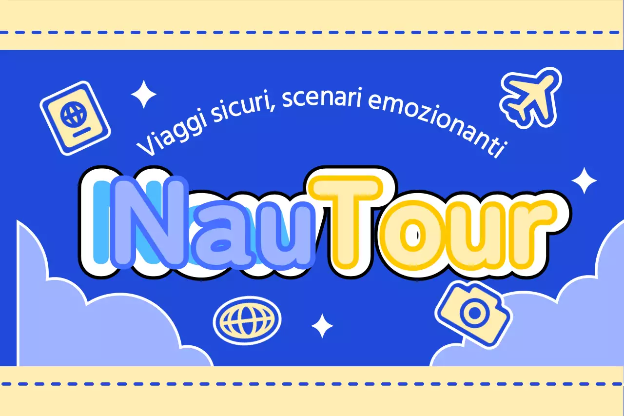 Disegnate una simpatica guida turistica con nuvole e icone diverse.