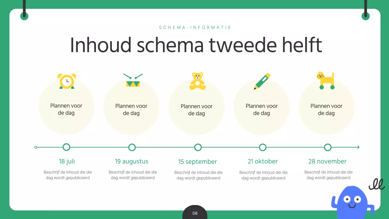 Een groen en geel analyserapport met inzichten in de inhoud van kinderen