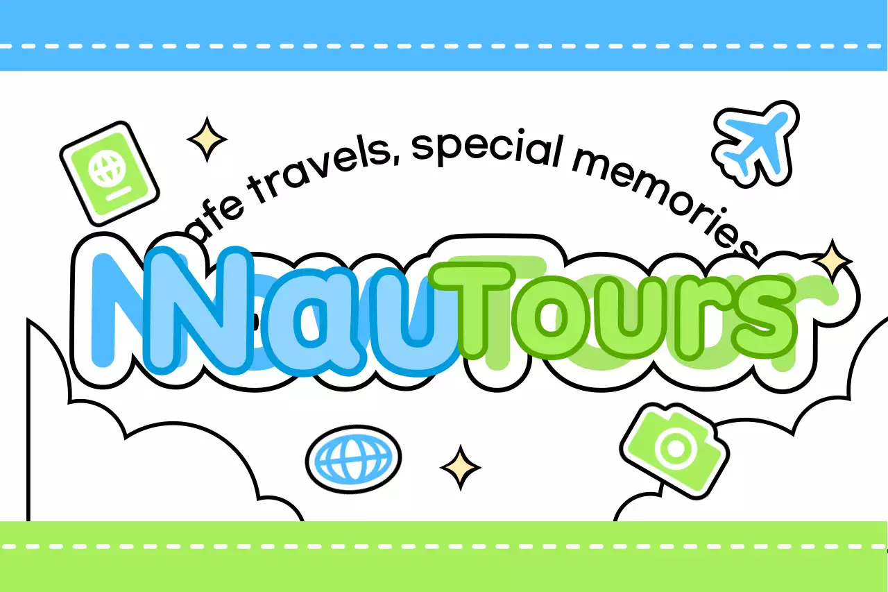 Design a cute tour guide with clouds and different icons