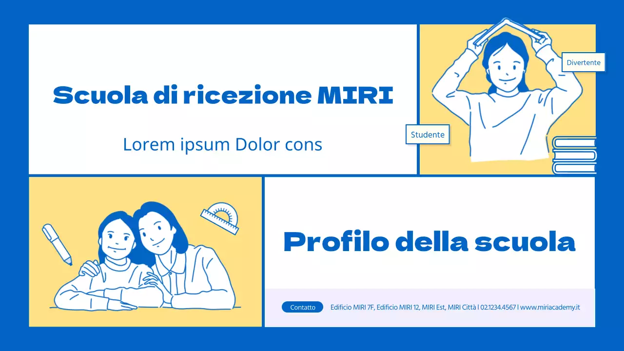 Un prospetto scolastico kitsch giallo e blu