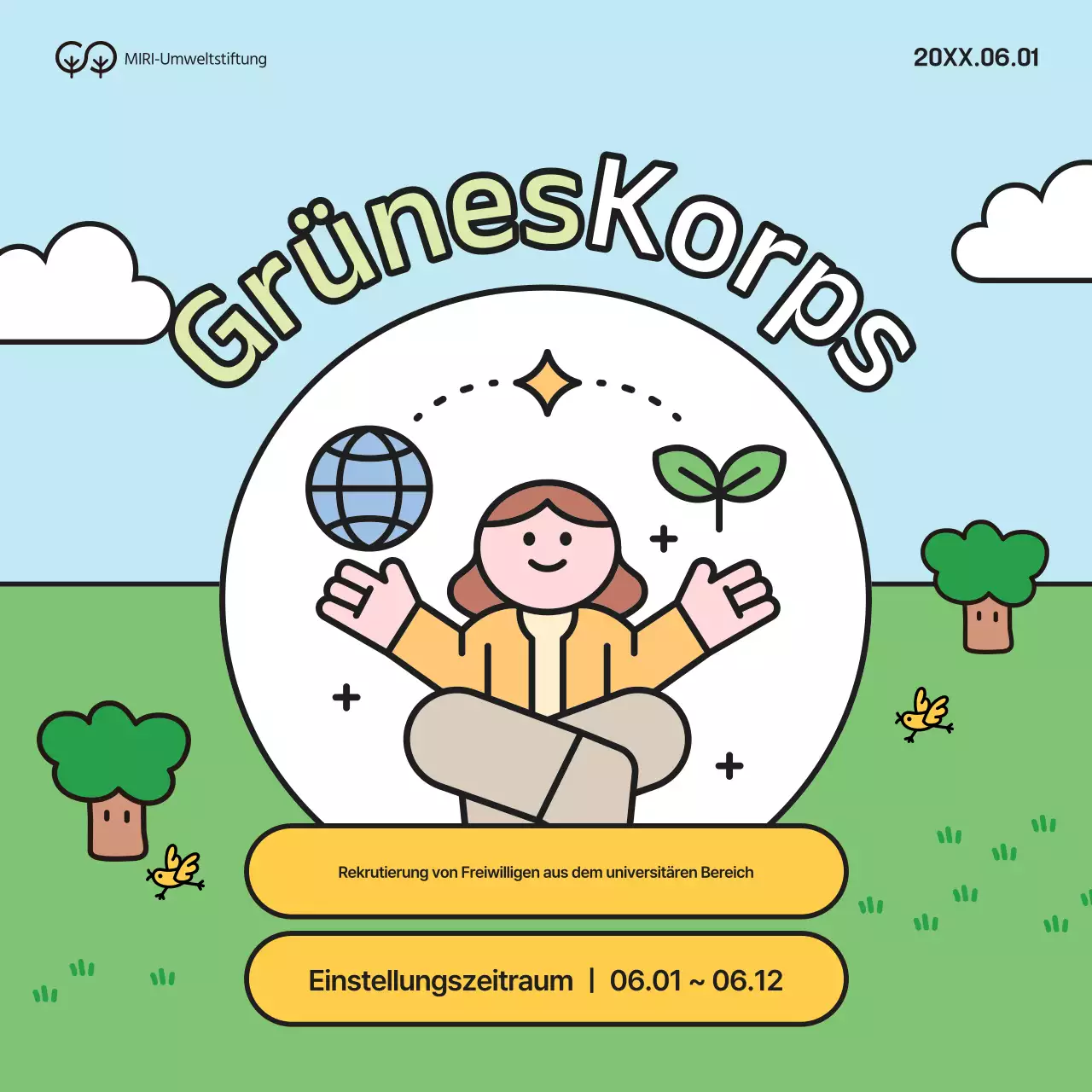 Rekrutierungskampagne für grüne und gelbe Umweltfreiwillige an Universitäten