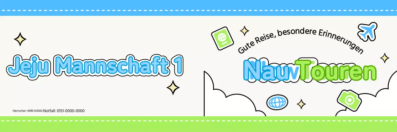 Gestalte einen niedlichen Reiseführer mit Wolken und verschiedenen Symbolen