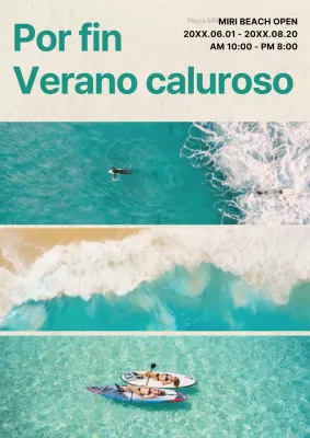 Folleto vintage de playa en azul y beige