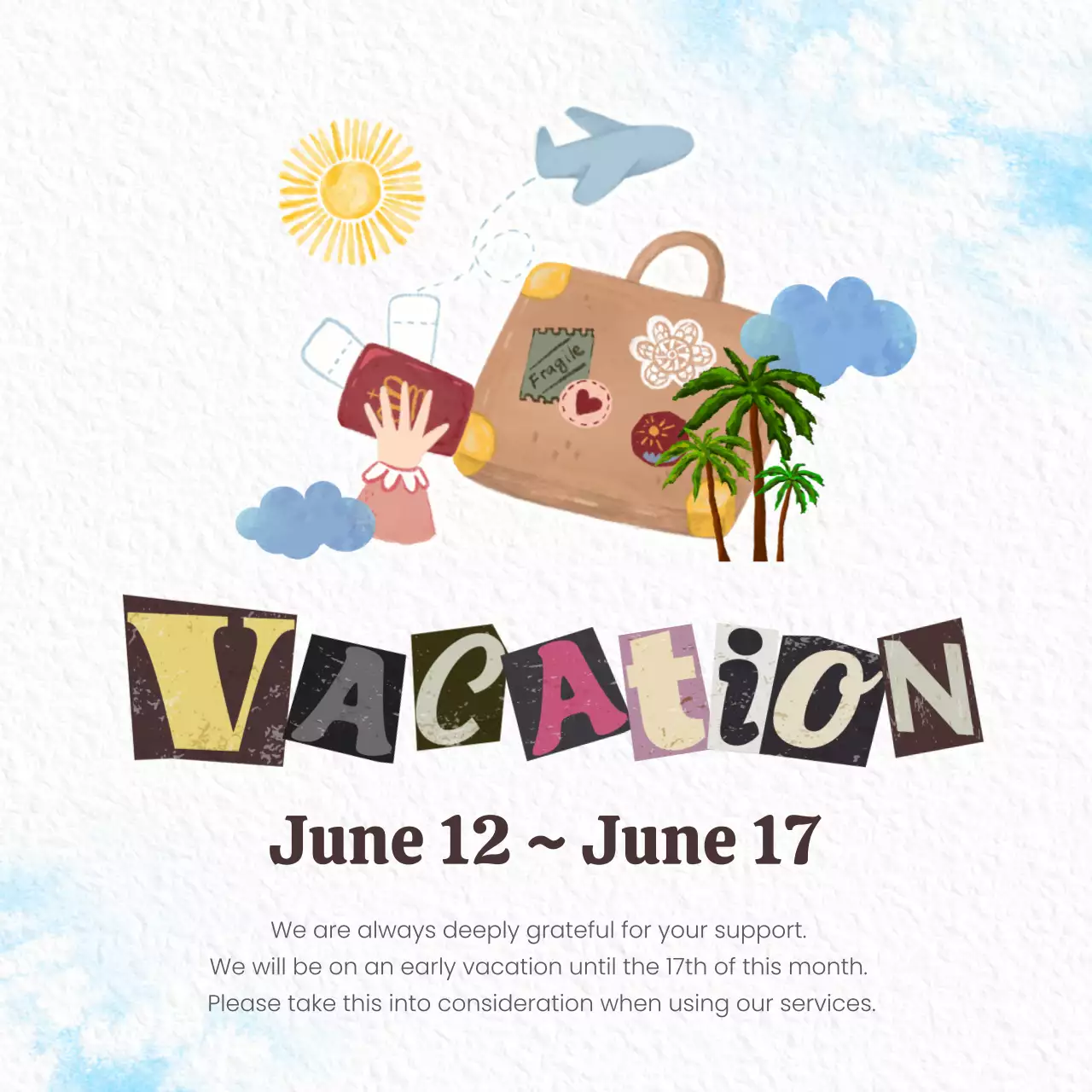 화이트 크리에이티브 휴가 공지 소셜 미디어 게시물