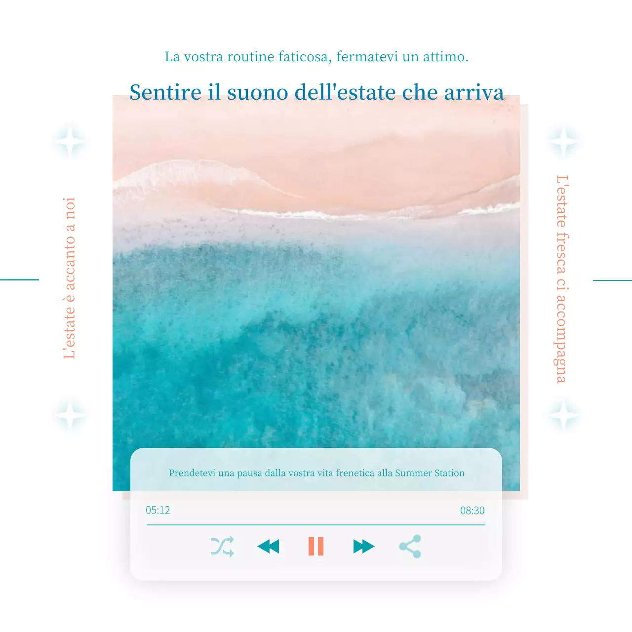 Una cover per lettore musicale di ispirazione estiva e kitsch in blu e arancione