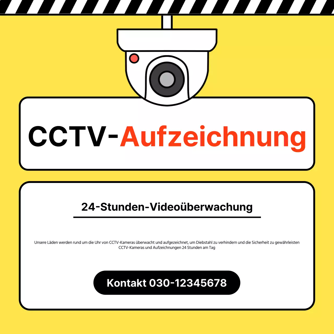 Einfacher gelb-schwarzer Hinweis zur CCTV-Aufzeichnung