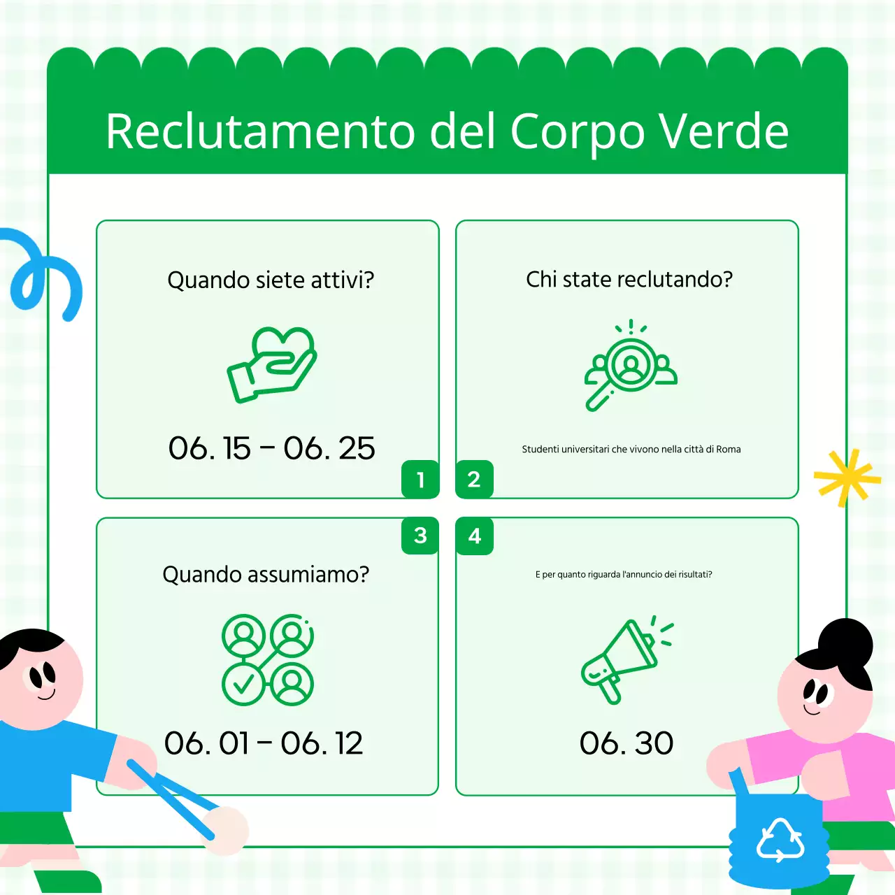 Promuovere il reclutamento di studenti universitari volontari rosa e verdi per l'ambiente